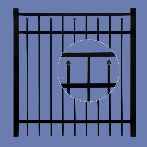 aluminum gate 4h x 4w 3 rail boxed spear  5/8" - BLK
