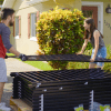 DIY aluminum Fence in a Box installation with black fence panels